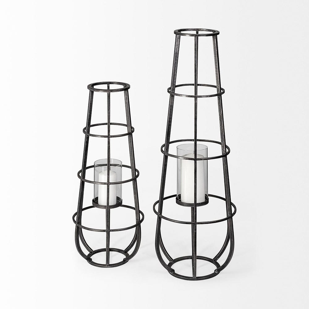 Mercana - Bella Large Black Metal Cylindrical Cage Candle Holder Lantern - 68980_CLOSEOUT view 6