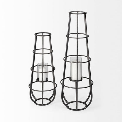 Mercana - Bella Large Black Metal Cylindrical Cage Candle Holder Lantern - 68980_CLOSEOUT view 6