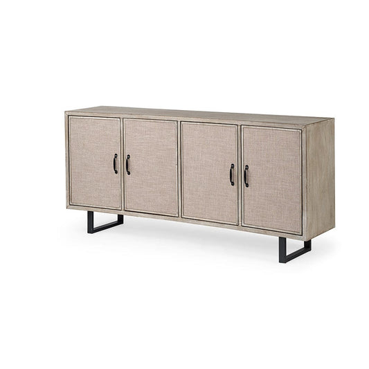 Mercana - Bellefontaine II 68x15.5 Brown Fir Veneer Frame 4 Fabric Covered Cabinet Door Sideboard - 68534 view 1