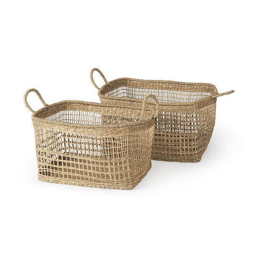 Mercana - Bellisa 18.5L x 14.6W x 11.0H Medium Brown Seagrass Rectangular Basket W/ Handles (Set of 2) - 69585 view 1