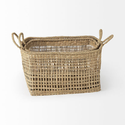 Mercana - Bellisa 18.5L x 14.6W x 11.0H Medium Brown Seagrass Rectangular Basket W/ Handles (Set of 2) - 69585 view 3