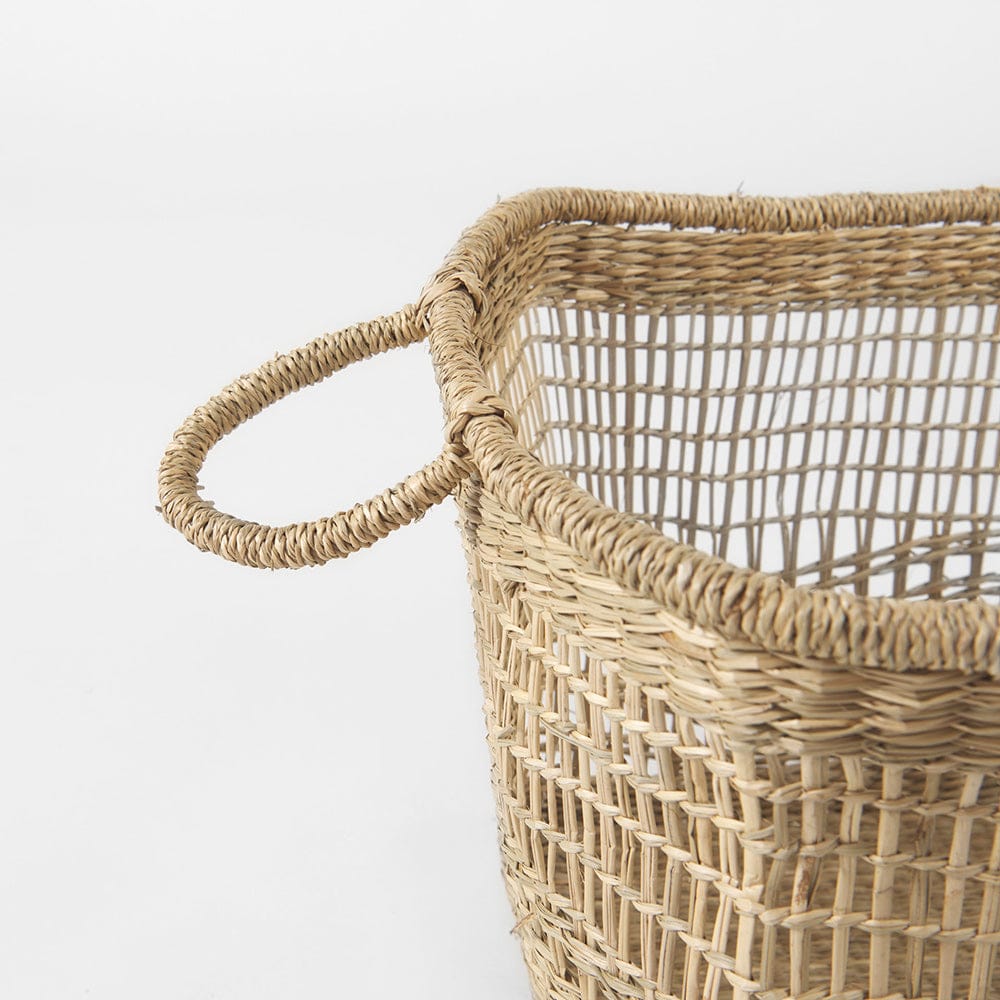 Mercana - Bellisa 18.5L x 14.6W x 11.0H Medium Brown Seagrass Rectangular Basket W/ Handles (Set of 2) - 69585 view 6