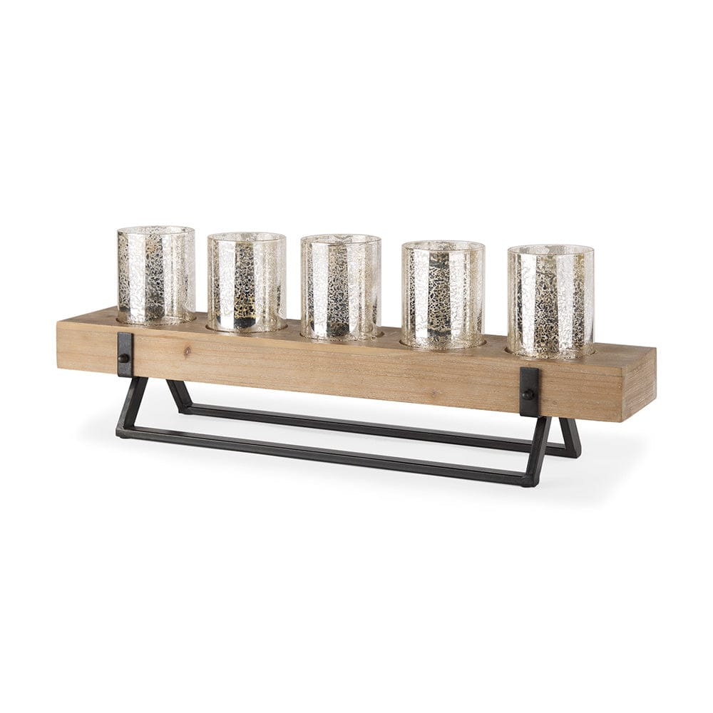 Mercana - Benk Wood and Black Metal Five Cup Candle Holder - 53085_CLOSEOUT view 1
