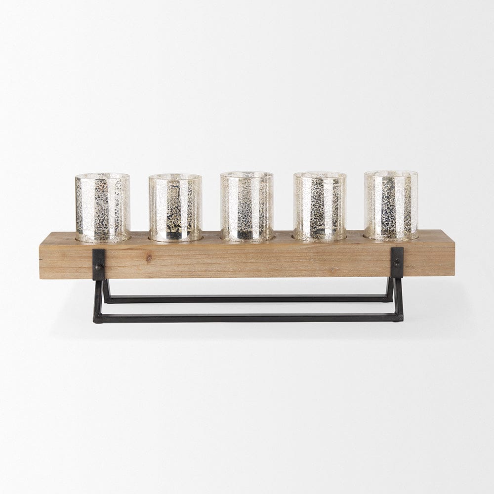 Mercana - Benk Wood and Black Metal Five Cup Candle Holder - 53085_CLOSEOUT view 2