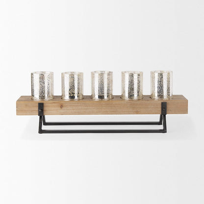 Mercana - Benk Wood and Black Metal Five Cup Candle Holder - 53085_CLOSEOUT view 2