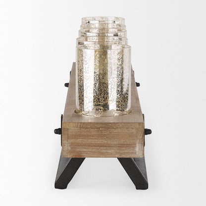 Mercana - Benk Wood and Black Metal Five Cup Candle Holder - 53085_CLOSEOUT view 3