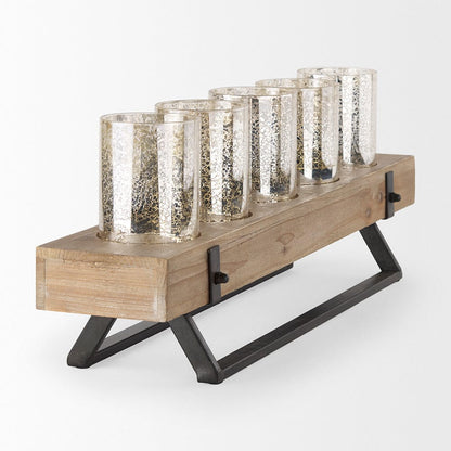 Mercana - Benk Wood and Black Metal Five Cup Candle Holder - 53085_CLOSEOUT view 4
