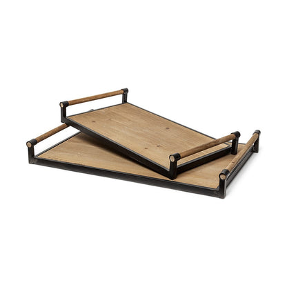 Mercana - Benson Brown Wood Black Metal Trays (Set of 2) - 67701 view 1