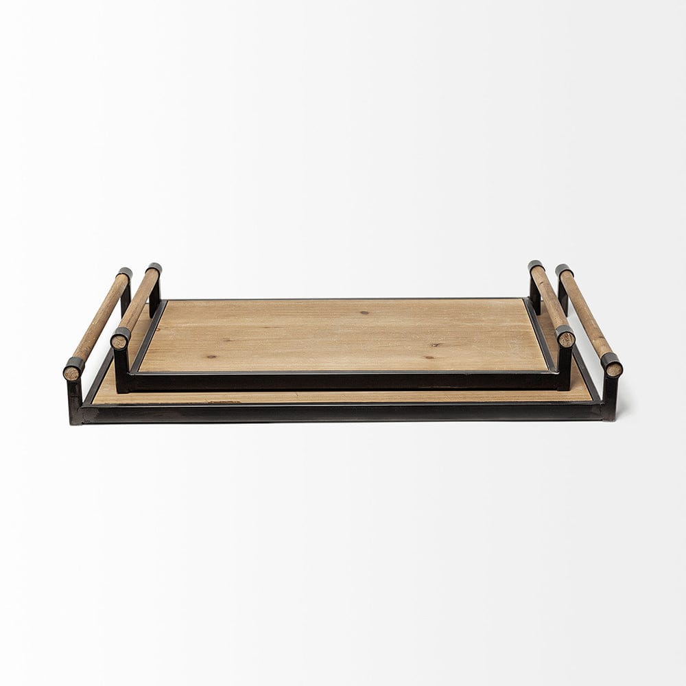 Mercana - Benson Brown Wood Black Metal Trays (Set of 2) - 67701 view 3