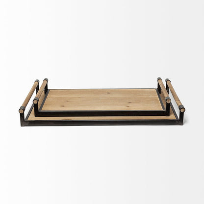 Mercana - Benson Brown Wood Black Metal Trays (Set of 2) - 67701 view 3