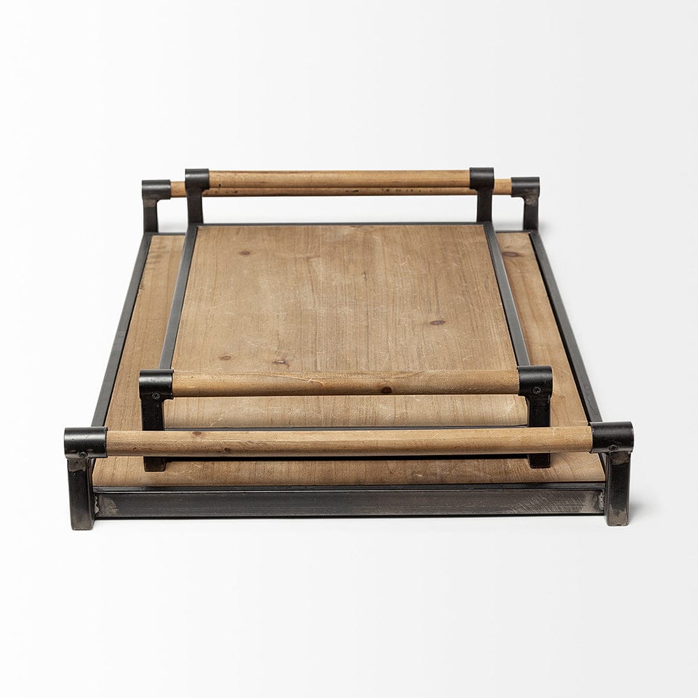 Mercana - Benson Brown Wood Black Metal Trays (Set of 2) - 67701 view 4