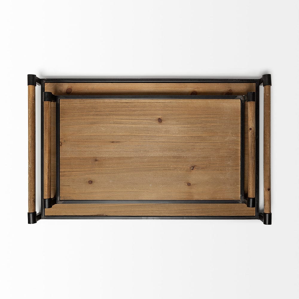 Mercana - Benson Brown Wood Black Metal Trays (Set of 2) - 67701 view 5