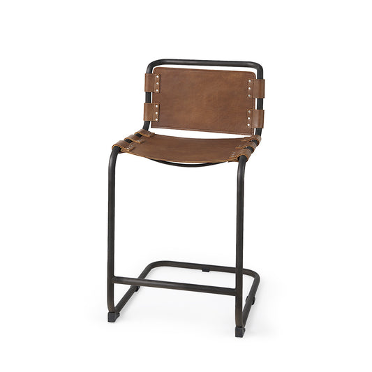 Mercana - Berbick 20.5 x 24.75 x 39 Medium Brown Leather W/ Iron Frame Counter Stool - 69277_CLOSEOUT view 1
