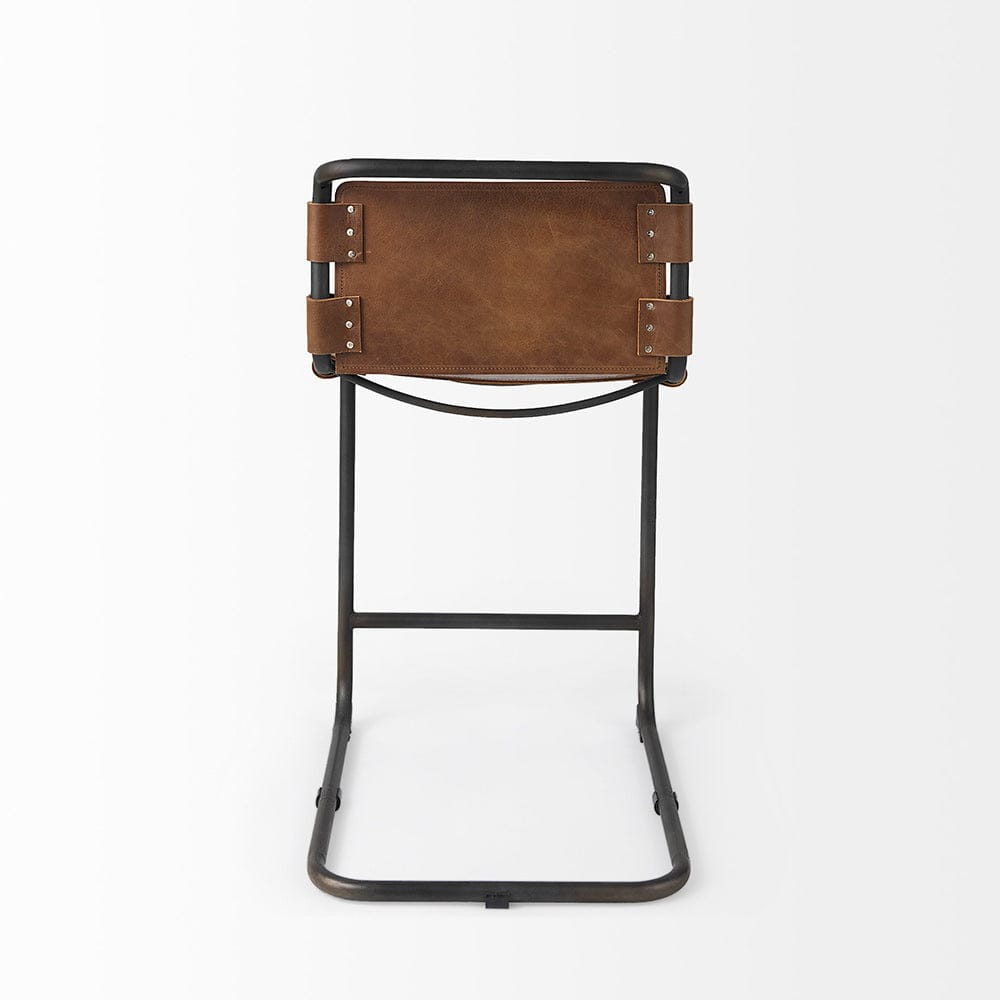 Mercana - Berbick 20.5 x 24.75 x 39 Medium Brown Leather W/ Iron Frame Counter Stool - 69277_CLOSEOUT view 4