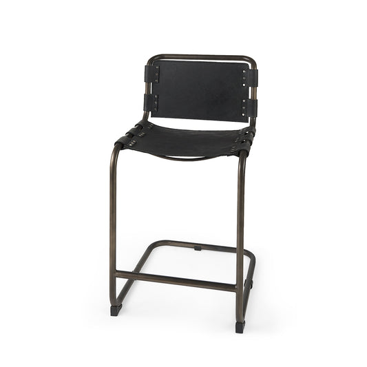 Mercana - Berbick 21L x 25W x 38H Black Leather W/ Iron Frame Counter Stool - 69276_CLOSEOUT view 1