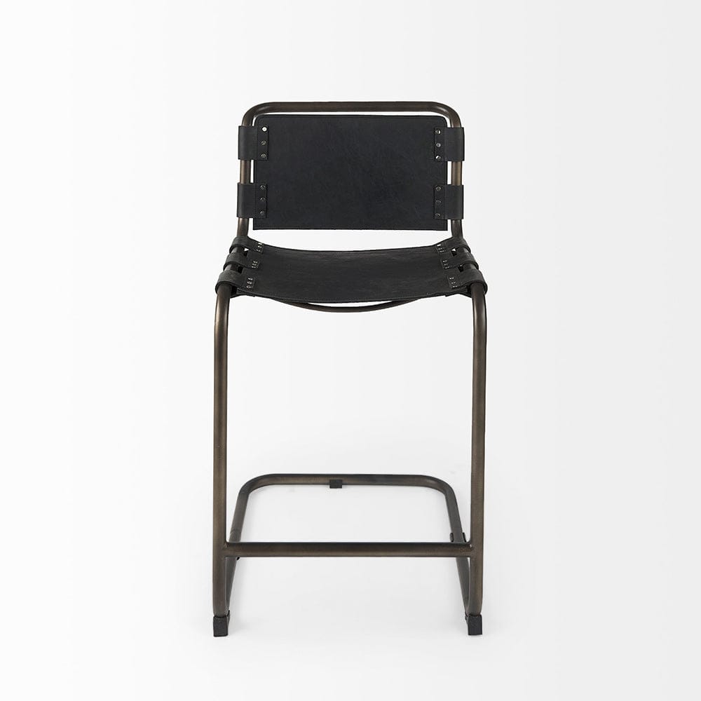 Mercana - Berbick 21L x 25W x 38H Black Leather W/ Iron Frame Counter Stool - 69276_CLOSEOUT view 2