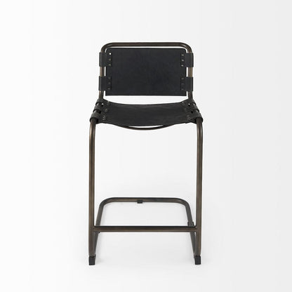Mercana - Berbick 21L x 25W x 38H Black Leather W/ Iron Frame Counter Stool - 69276_CLOSEOUT view 2