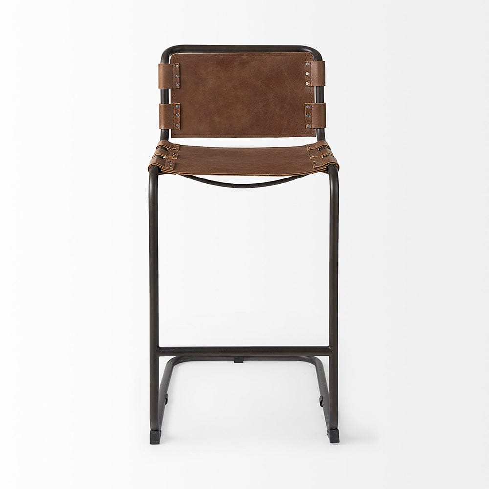 Mercana - Berbick 43" Total Height Medium Brown Leather w/ Iron Frame Bar Stool - 69280_CLOSEOUT view 2