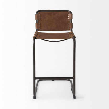 Mercana - Berbick 43" Total Height Medium Brown Leather w/ Iron Frame Bar Stool - 69280_CLOSEOUT view 2