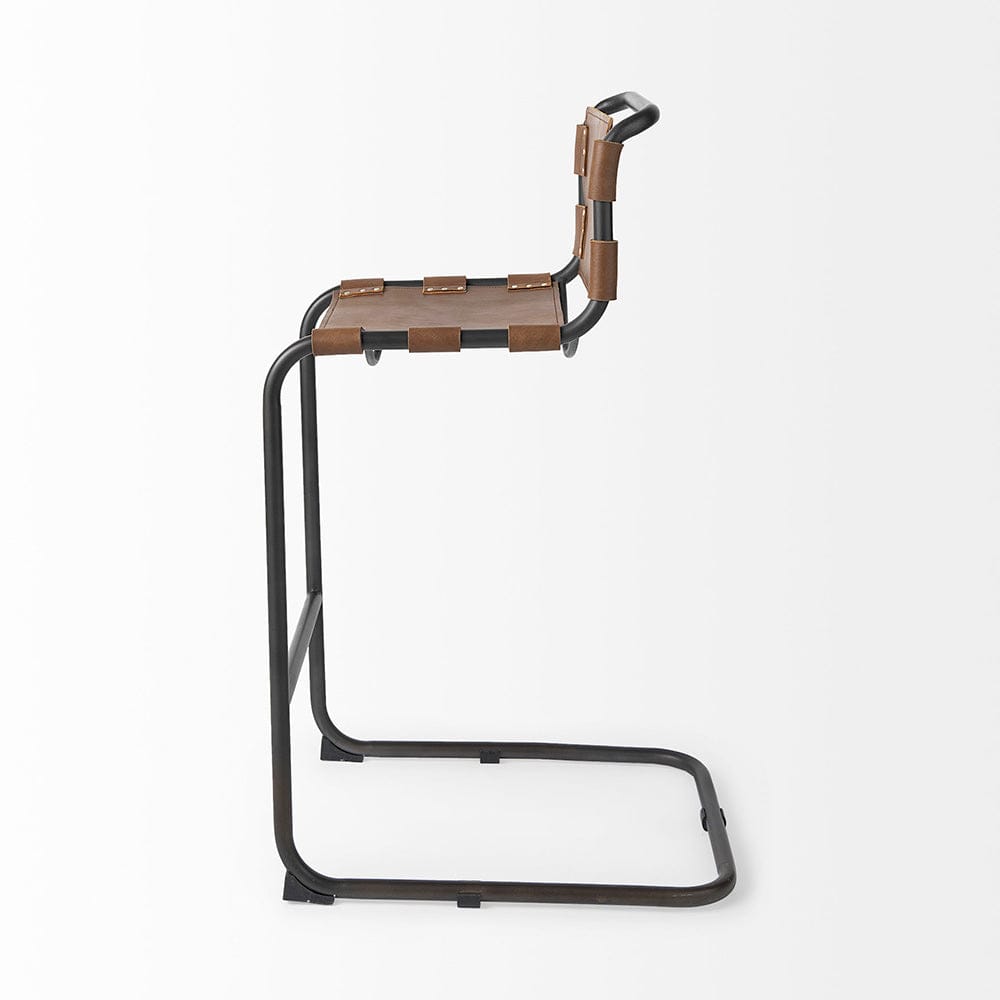 Mercana - Berbick 43" Total Height Medium Brown Leather w/ Iron Frame Bar Stool - 69280_CLOSEOUT view 3