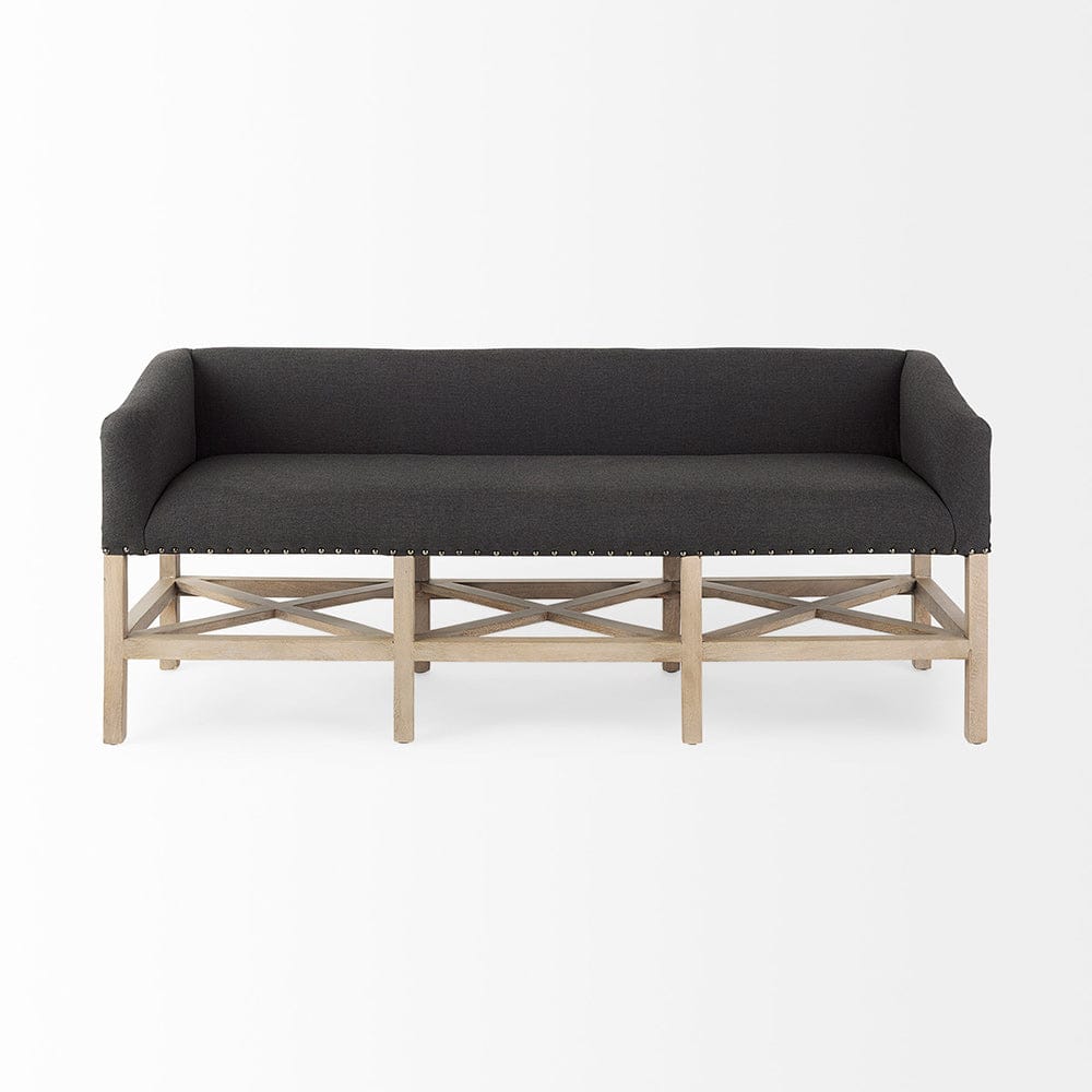 Mercana - Bergen 60.0L x 19.0W x 25.5H Dark Gray Fabric W/ Light Brown Wooden Base Accent Bench - 69383 view 2