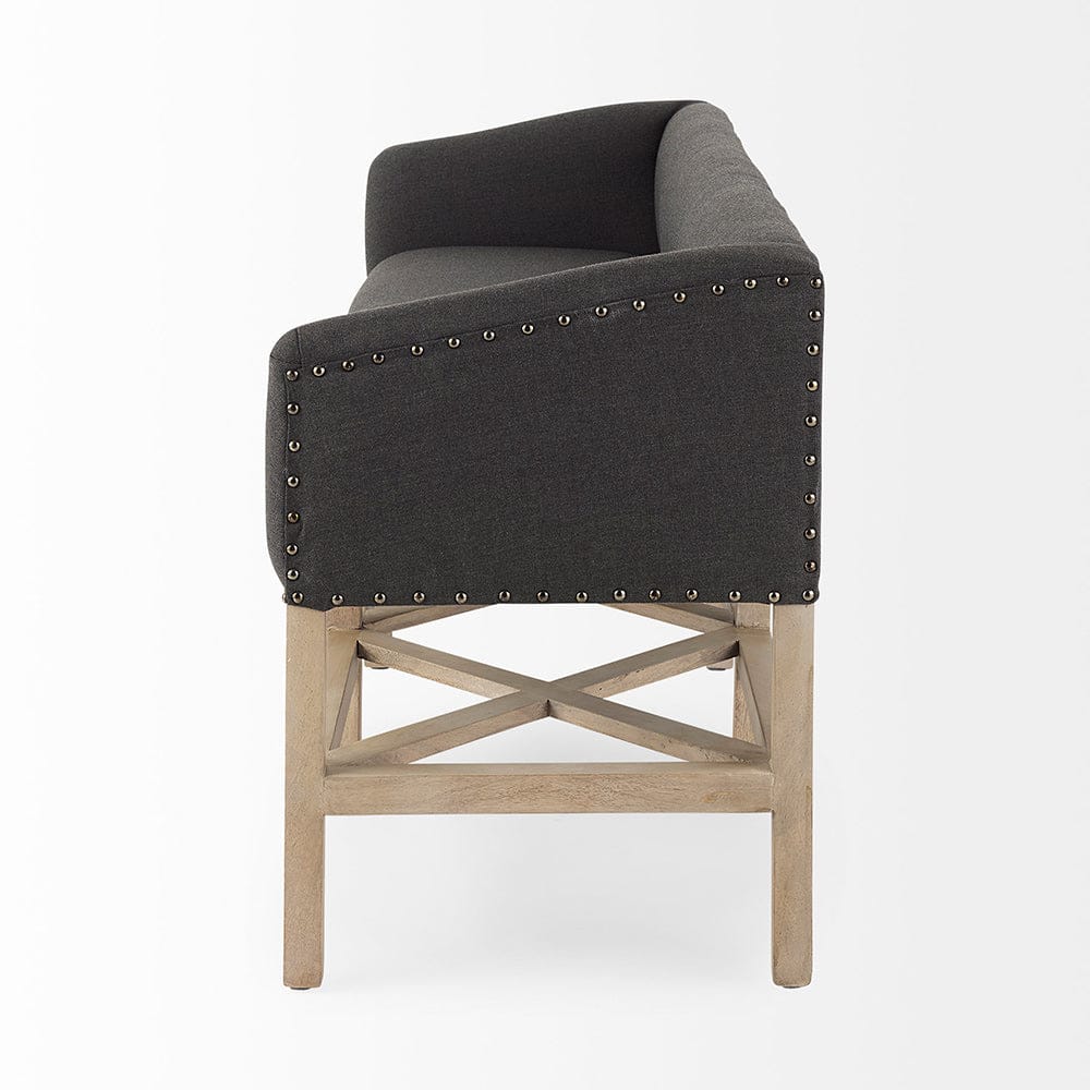 Mercana - Bergen 60.0L x 19.0W x 25.5H Dark Gray Fabric W/ Light Brown Wooden Base Accent Bench - 69383 view 3