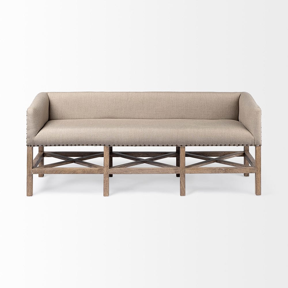 Mercana - Bergen 60L x 19W Beige Fabric Covered Seat W/Brown Wood Frame Accent Bench - 68144 view 3