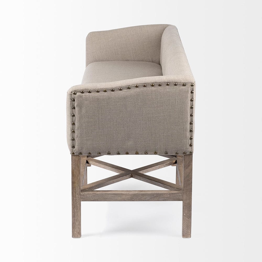 Mercana - Bergen 60L x 19W Beige Fabric Covered Seat W/Brown Wood Frame Accent Bench - 68144 view 8