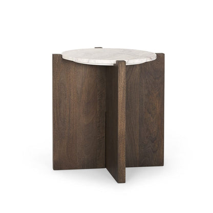 Mercana - Bianca Dark Brown Wood w/ Marble Round Accent Table - 70680 view 1
