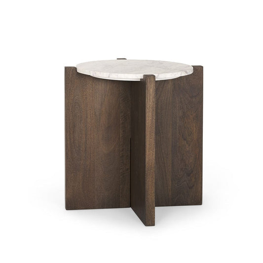 Mercana - Bianca Dark Brown Wood w/ Marble Round Accent Table - 70680 view 1