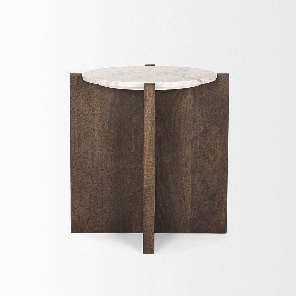 Mercana - Bianca Dark Brown Wood w/ Marble Round Accent Table - 70680 view 3