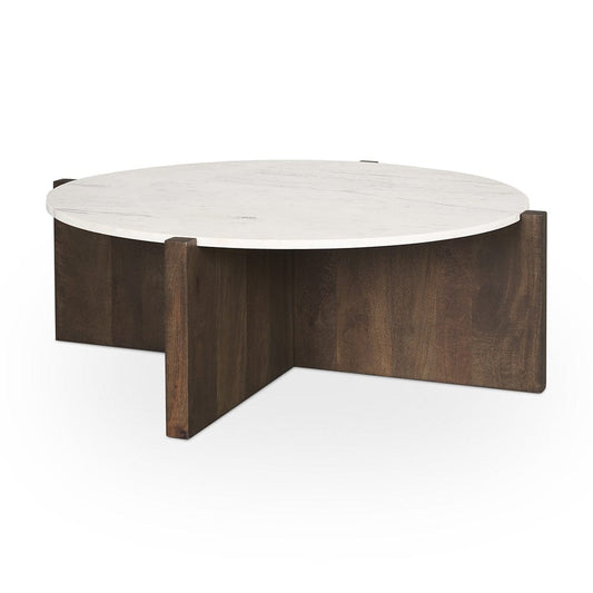Mercana - Bianca Dark Brown Wood w/ Marble Round Top Coffee Table - 70648-AB view 1