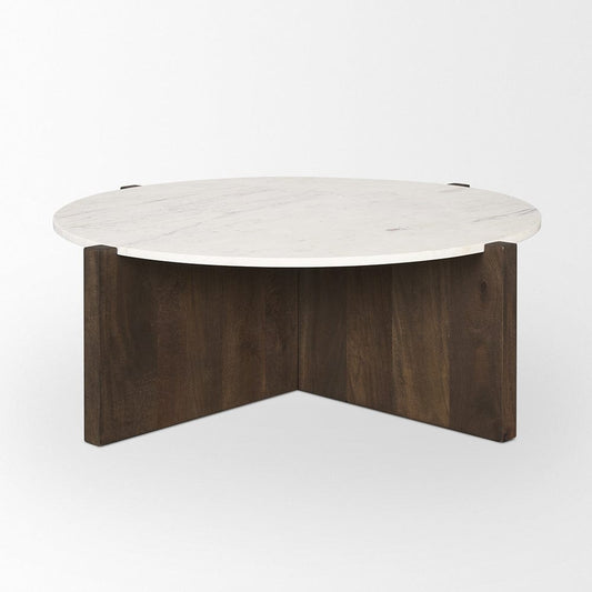 Mercana - Bianca Dark Brown Wood w/ Marble Round Top Coffee Table - 70648-AB view 2