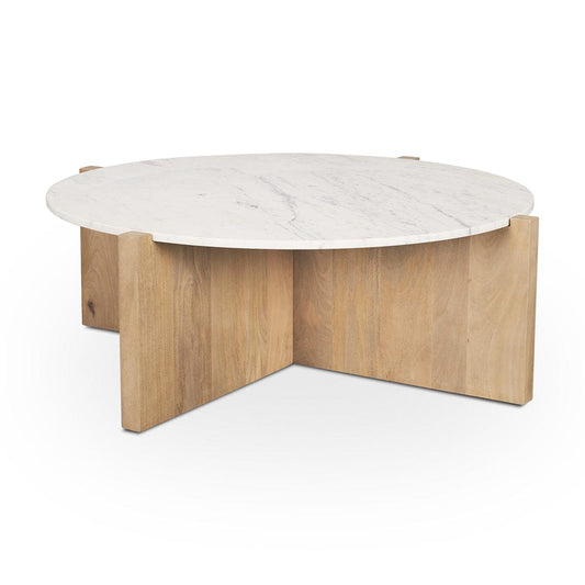 Mercana - Bianca Light Brown Wood w/ Round Marble Top Coffee Table - 70647-AB view 1