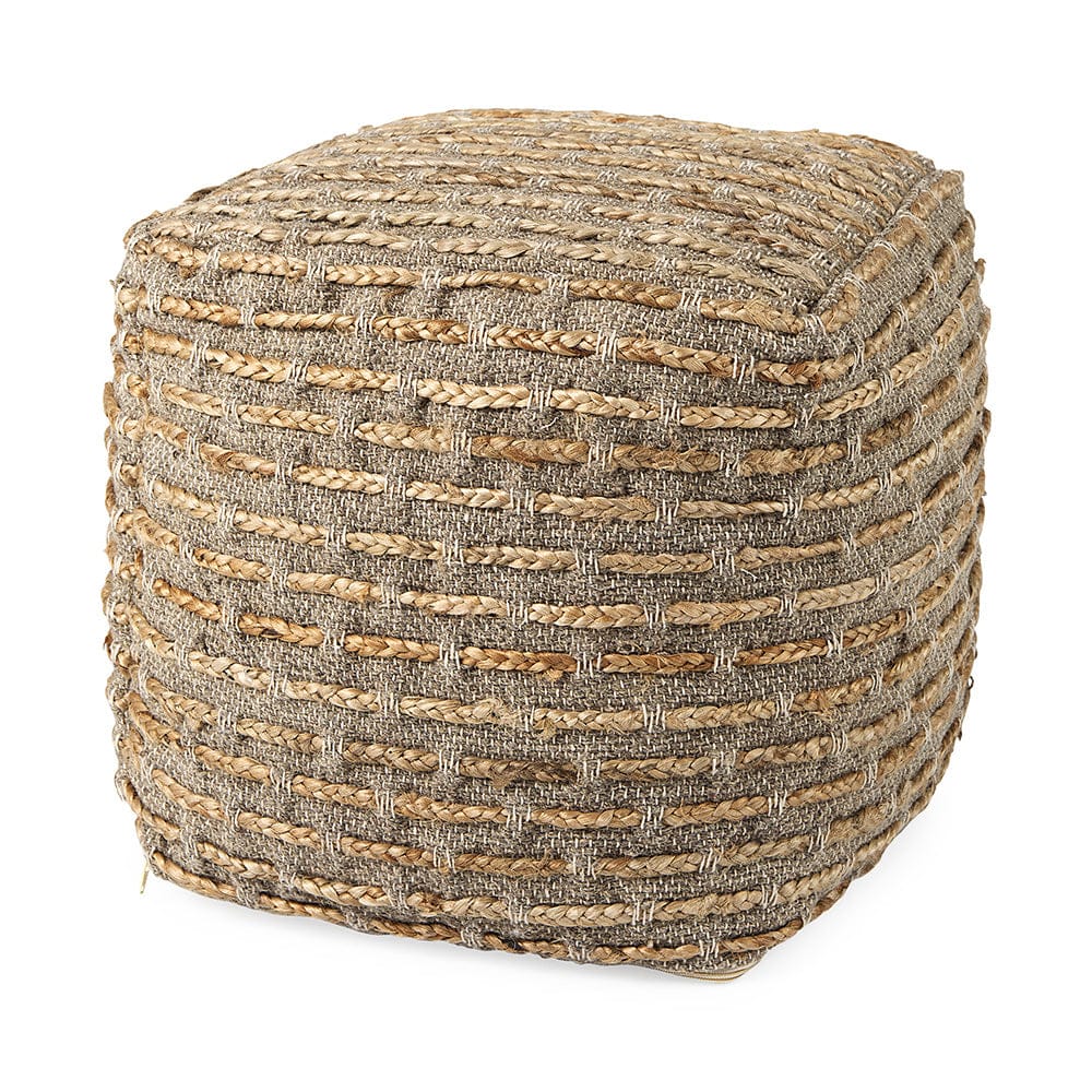Mercana - Binita 16.0L x 16.0W x 16.0H Gray/Brown Hemp Wool and Cotton Pouf - 69509 view 1