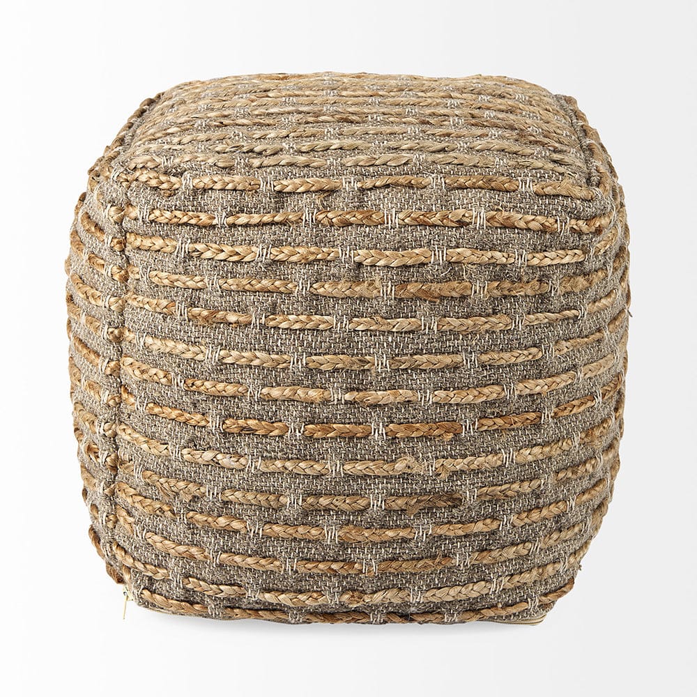 Mercana - Binita 16.0L x 16.0W x 16.0H Gray/Brown Hemp Wool and Cotton Pouf - 69509 view 2