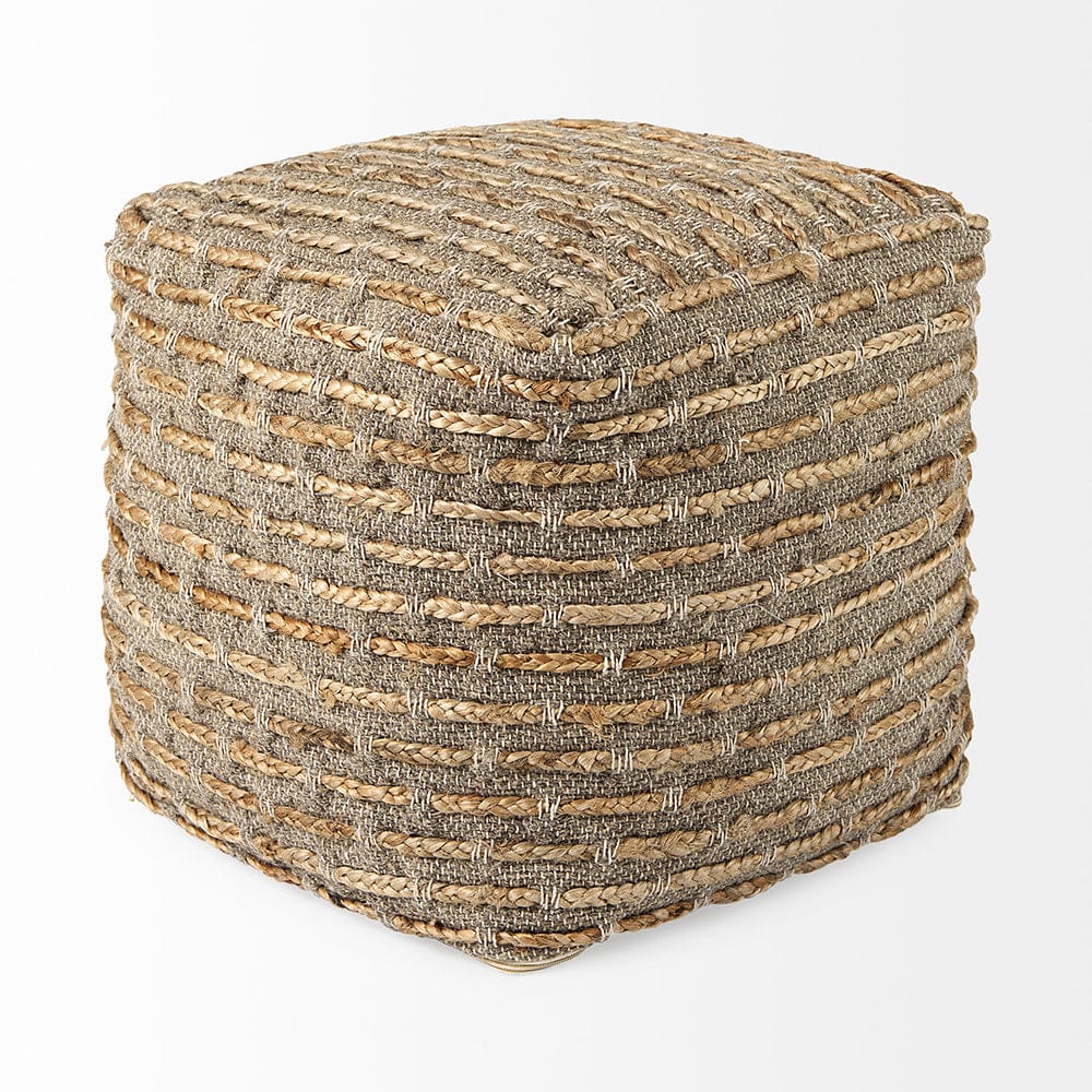 Mercana - Binita 16.0L x 16.0W x 16.0H Gray/Brown Hemp Wool and Cotton Pouf - 69509 view 3