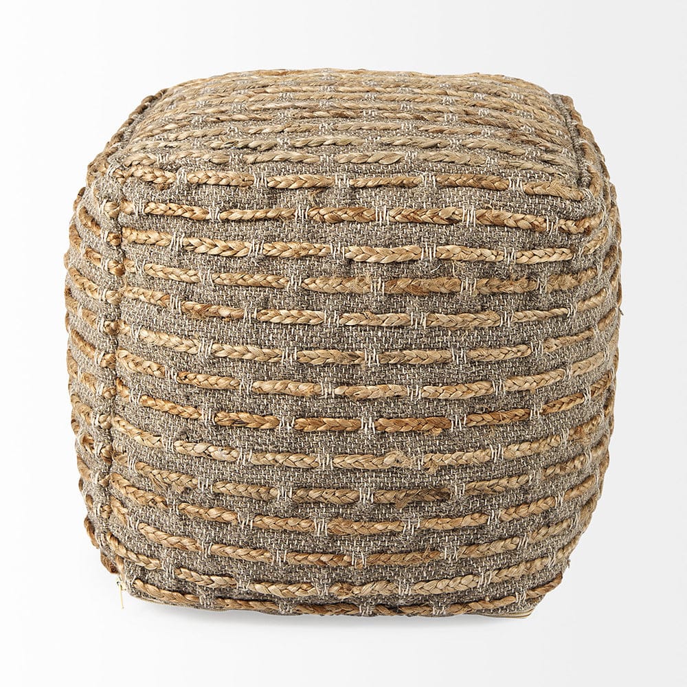 Mercana - Binita 16.0L x 16.0W x 16.0H Gray/Brown Hemp Wool and Cotton Pouf - 69509 view 4