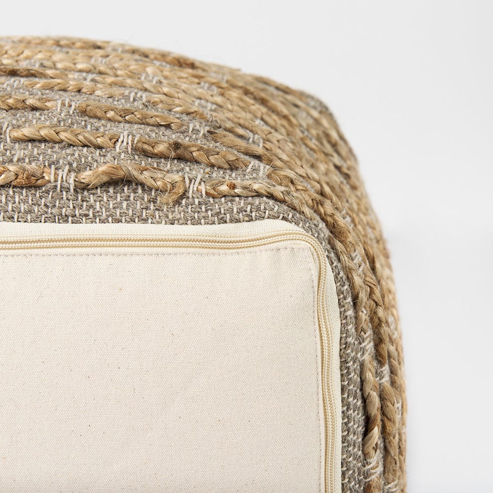 Mercana - Binita 16.0L x 16.0W x 16.0H Gray/Brown Hemp Wool and Cotton Pouf - 69509 view 9