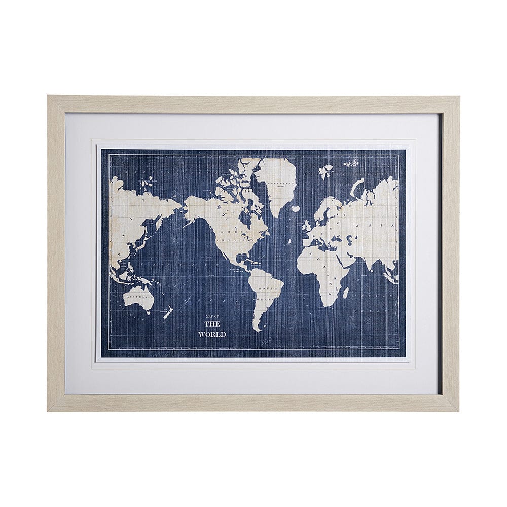 Mercana - Blueprint World Map by Sue Schlabach a Hand Embellished Textured Framed Art Print Matted under Glass - 13072 view 1