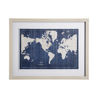 Mercana - Blueprint World Map by Sue Schlabach a Hand Embellished Textured Framed Art Print Matted under Glass - 13072 view 1