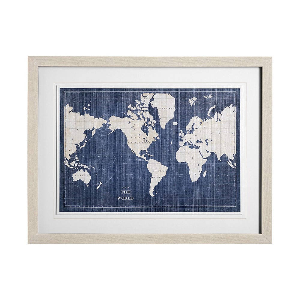 Mercana - Blueprint World Map by Sue Schlabach a Hand Embellished Textured Framed Art Print Matted under Glass - 13072 view 2