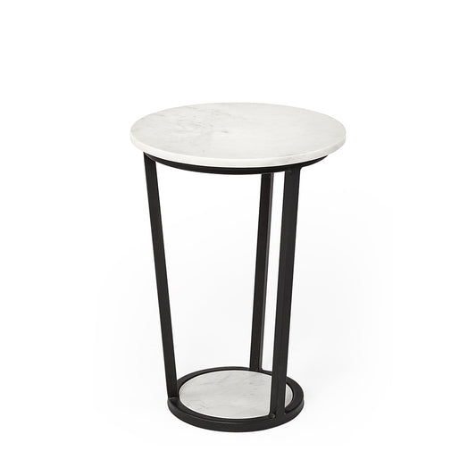Mercana - Bombola I Small 15L x 15W White Round Marble Top W/Black Metal Frame Accent Table - 67038 view 1