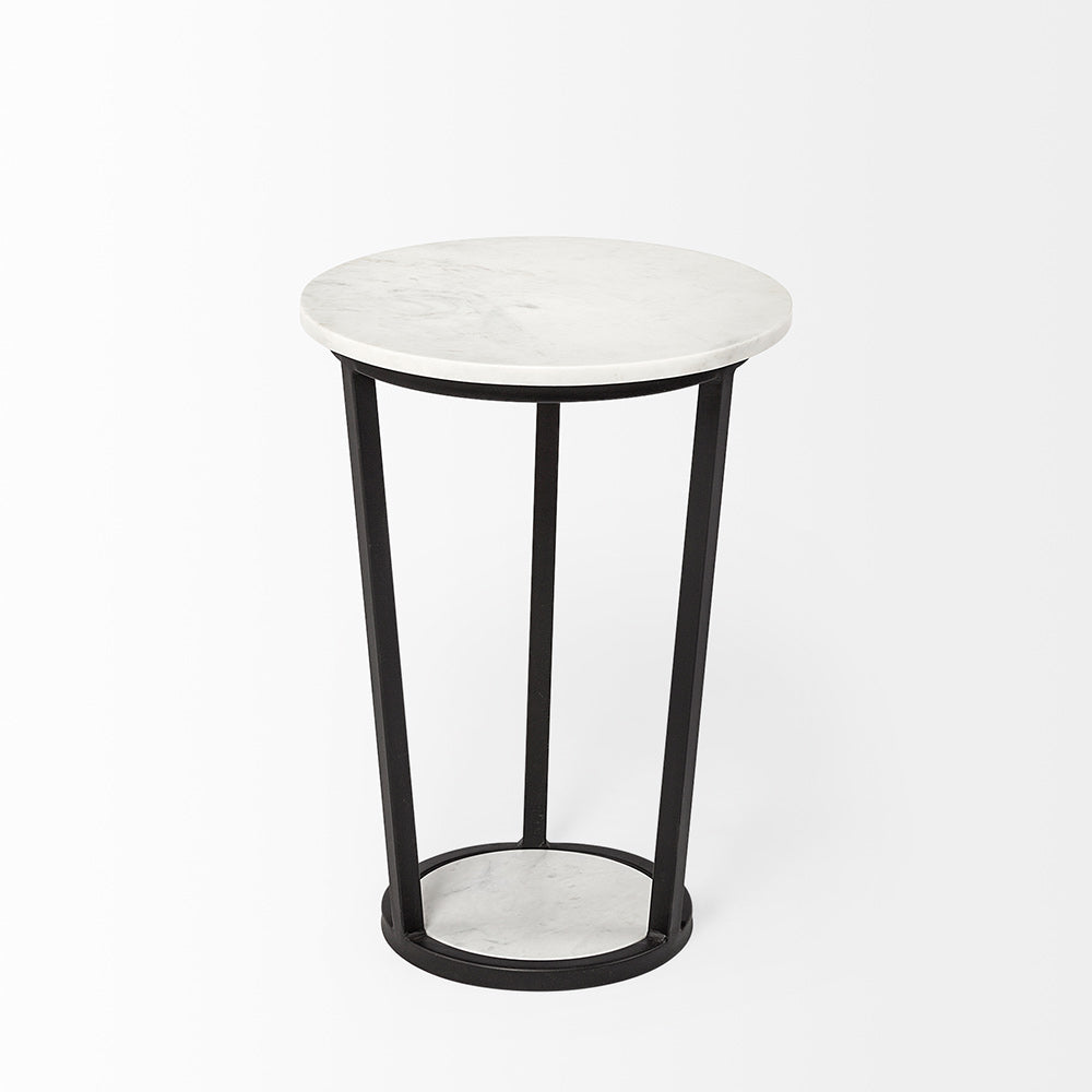 Mercana - Bombola I Small 15L x 15W White Round Marble Top W/Black Metal Frame Accent Table - 67038 view 2