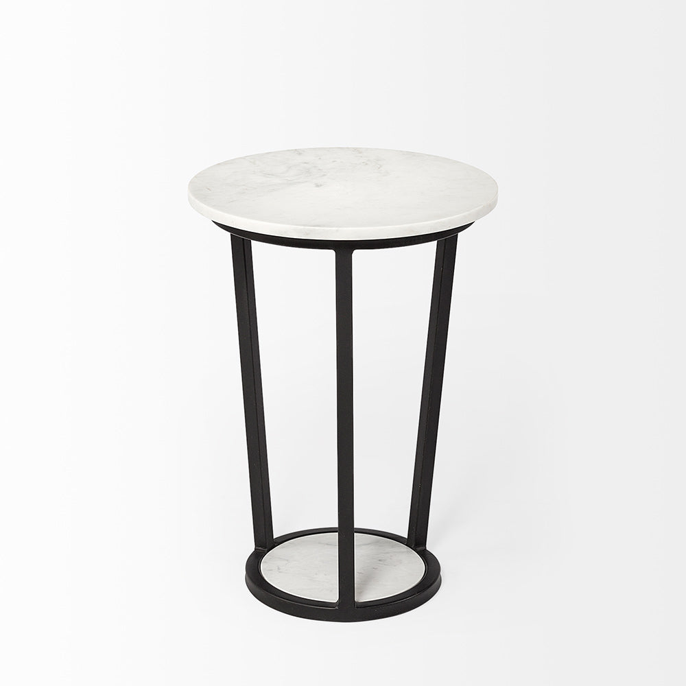 Mercana - Bombola I Small 15L x 15W White Round Marble Top W/Black Metal Frame Accent Table - 67038 view 3
