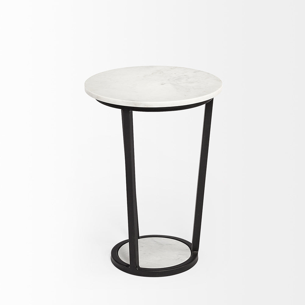 Mercana - Bombola I Small 15L x 15W White Round Marble Top W/Black Metal Frame Accent Table - 67038 view 6