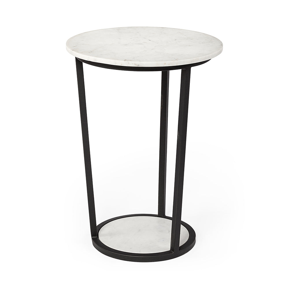 Mercana - Bombola II Large 18L x 18W White Round Marble Top W/Black Metal Frame Accent Table - 67039 view 1
