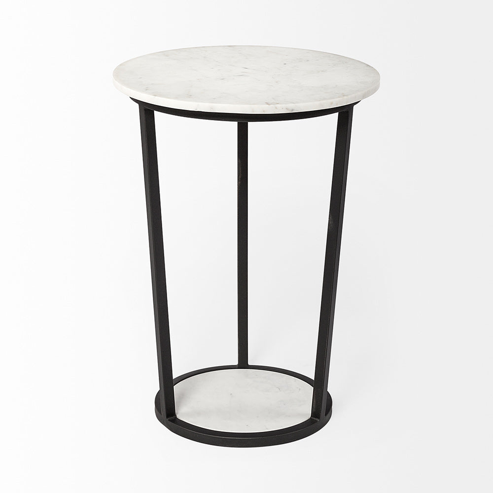 Mercana - Bombola II Large 18L x 18W White Round Marble Top W/Black Metal Frame Accent Table - 67039 view 2