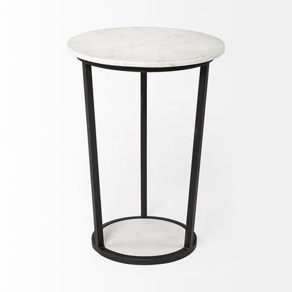 Mercana - Bombola II Large 18L x 18W White Round Marble Top W/Black Metal Frame Accent Table - 67039 view 2