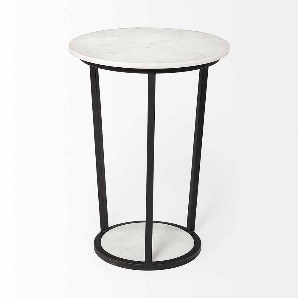 Mercana - Bombola II Large 18L x 18W White Round Marble Top W/Black Metal Frame Accent Table - 67039 view 3